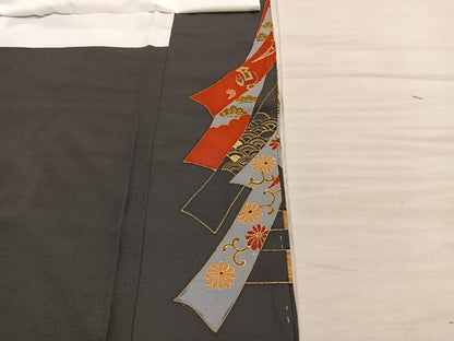 平和屋着物■豪華黒留袖　駒刺繍　鳳凰宝尽し花文　金銀彩　正絹　逸品　BAAY0372mz