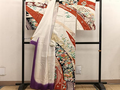 平和屋着物■訪問着　絞り　菊牡丹花文　金彩　正絹　逸品　BAAY0373mz