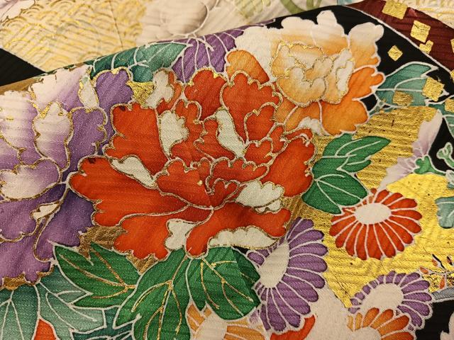 平和屋着物■訪問着　絞り　菊牡丹花文　金彩　正絹　逸品　BAAY0373mz
