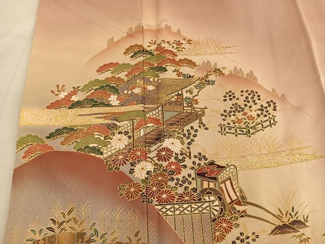平和屋着物■訪問着　風景花文　暈し染め　金彩　正絹　逸品　BAAY0374mz