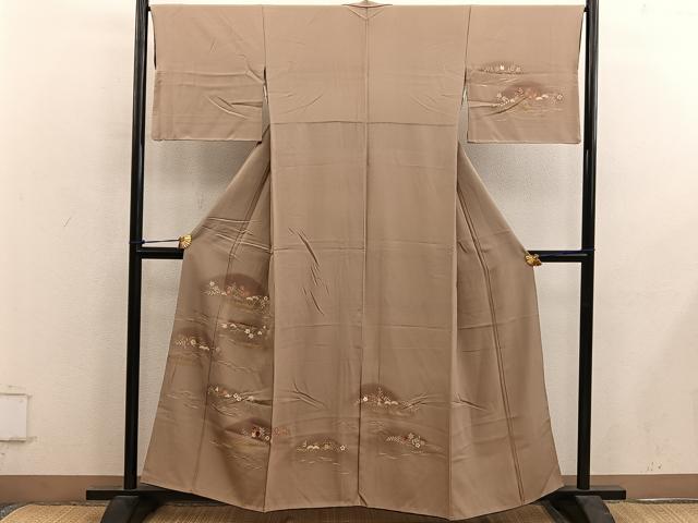 平和屋着物■訪問着　刺繍　遠山花文　暈し染め　金彩　正絹　逸品　BAAY0376mz