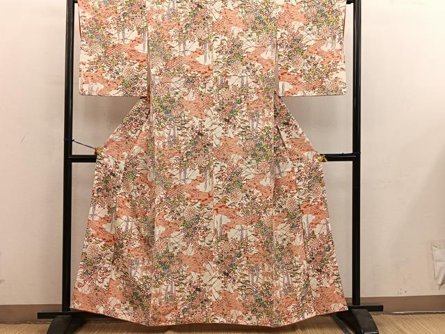平和屋着物■上質な小紋　型染め　花車文　正絹　逸品　BAAY0386mz