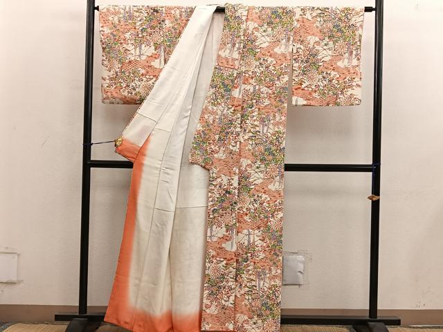 平和屋着物■上質な小紋　型染め　花車文　正絹　逸品　BAAY0386mz