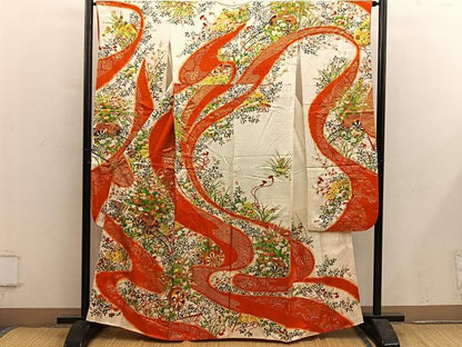 平和屋着物■豪華振袖　駒刺繍　花車文　金彩　正絹　逸品　BAAY0393mz