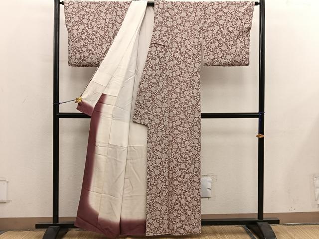 平和屋着物■上質な小紋　菊花文　鬼しぼ縮緬　正絹　逸品　BAAY0395mz