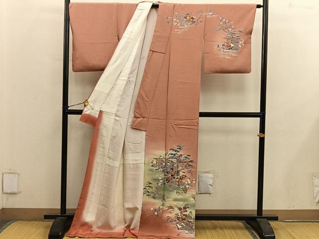平和屋着物■訪問着　几帳花文　暈し染め　金彩　正絹　逸品　BAAY0396mz