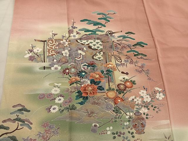平和屋着物■訪問着　几帳花文　暈し染め　金彩　正絹　逸品　BAAY0396mz