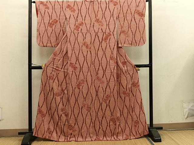 平和屋着物■上質な小紋　総絞り　立涌花文　正絹　逸品　BAAY0400mz