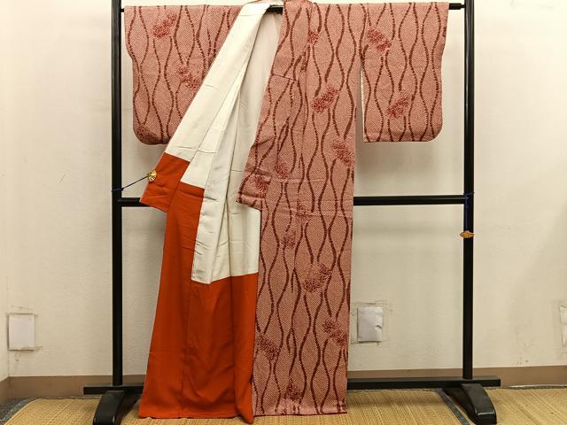 平和屋着物■上質な小紋　総絞り　立涌花文　正絹　逸品　BAAY0400mz