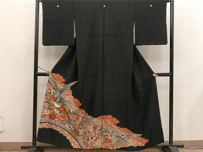 平和屋着物■豪華黒留袖　刺繍　花鳥文　金彩　BAAY0402mz