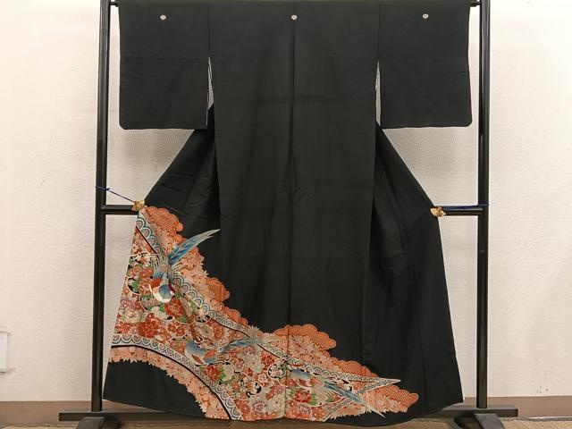 平和屋着物■豪華黒留袖　刺繍　花鳥文　金彩　BAAY0402mz