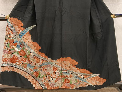 平和屋着物■豪華黒留袖　刺繍　花鳥文　金彩　BAAY0402mz