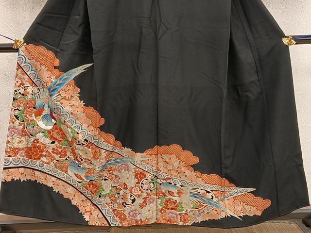 平和屋着物■豪華黒留袖　刺繍　花鳥文　金彩　BAAY0402mz