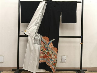 平和屋着物■豪華黒留袖　刺繍　花鳥文　金彩　BAAY0402mz