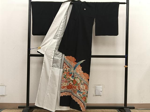 平和屋着物■豪華黒留袖　刺繍　花鳥文　金彩　BAAY0402mz