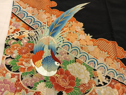 平和屋着物■豪華黒留袖　刺繍　花鳥文　金彩　BAAY0402mz