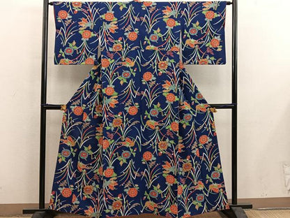 平和屋着物■上質な小紋　舞蝶花文　正絹　逸品　BAAY0404mz