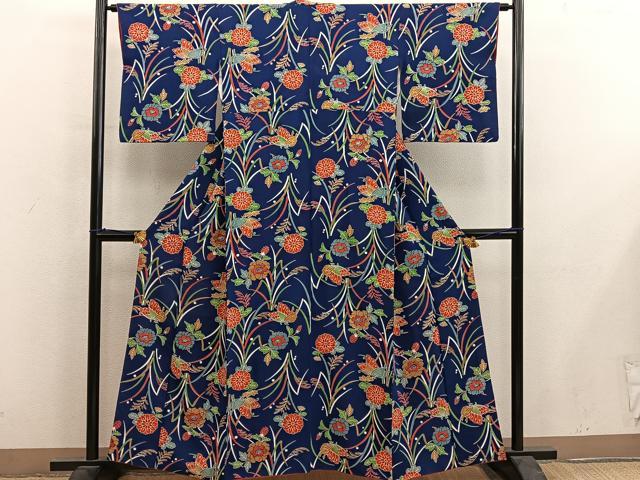 平和屋着物■上質な小紋　舞蝶花文　正絹　逸品　BAAY0404mz