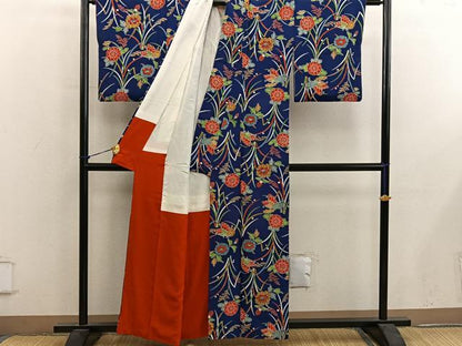 平和屋着物■上質な小紋　舞蝶花文　正絹　逸品　BAAY0404mz
