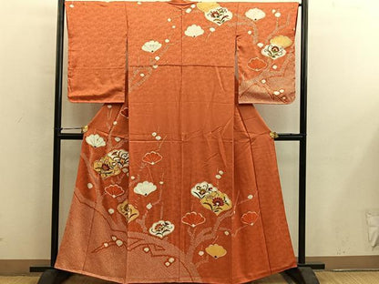 平和屋着物■訪問着　駒刺繍　絞り　草花文　金彩　正絹　逸品　BAAY0405mz
