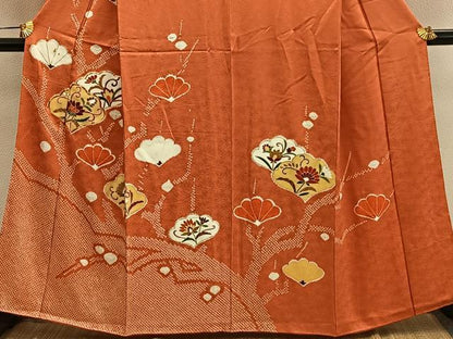 平和屋着物■訪問着　駒刺繍　絞り　草花文　金彩　正絹　逸品　BAAY0405mz