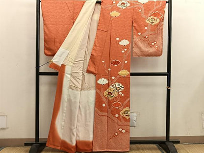 平和屋着物■訪問着　駒刺繍　絞り　草花文　金彩　正絹　逸品　BAAY0405mz
