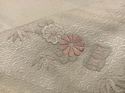 平和屋着物■訪問着　絞り　刺繍　菊花文　銀彩　正絹　逸品　BAAY0406mz