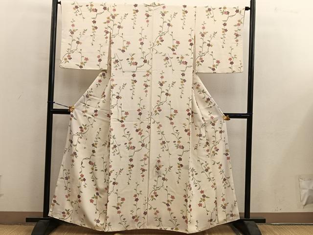 平和屋着物■上質な小紋　枝桜文　正絹　逸品　BAAY0407mz