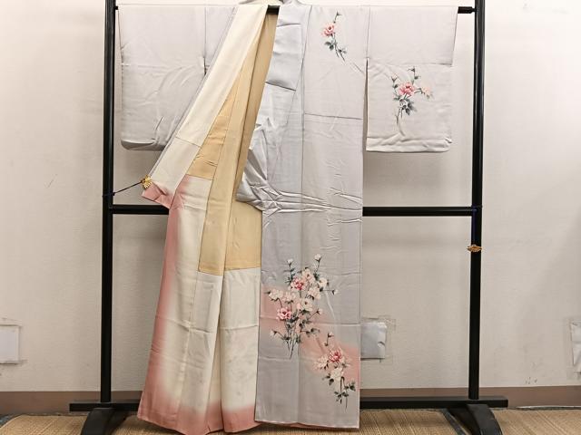平和屋着物■訪問着　手書き　枝花文　暈し染め　正絹　逸品　BAAY0411mz
