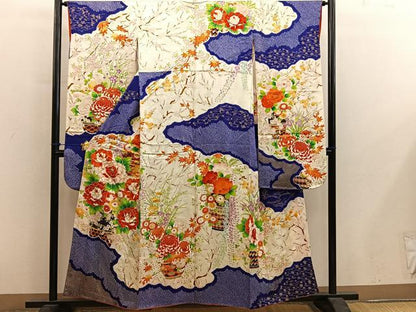 平和屋着物■豪華振袖　駒刺繍　絞り　牡丹花文　金彩　正絹　逸品　BAAY0412mz