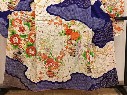 平和屋着物■豪華振袖　駒刺繍　絞り　牡丹花文　金彩　正絹　逸品　BAAY0412mz