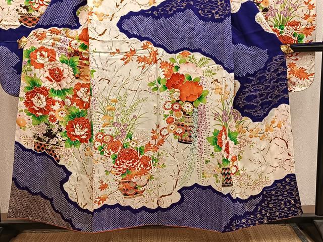 平和屋着物■豪華振袖　駒刺繍　絞り　牡丹花文　金彩　正絹　逸品　BAAY0412mz