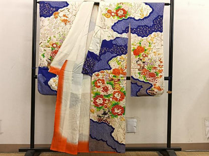 平和屋着物■豪華振袖　駒刺繍　絞り　牡丹花文　金彩　正絹　逸品　BAAY0412mz