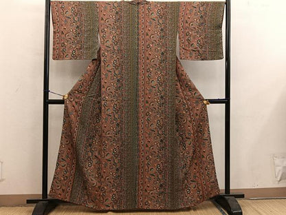 平和屋着物■上質な小紋　更紗花文　正絹　逸品　BAAY0413mz