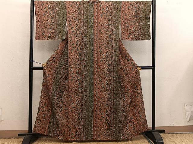 平和屋着物■上質な小紋　更紗花文　正絹　逸品　BAAY0413mz