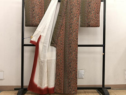 平和屋着物■上質な小紋　更紗花文　正絹　逸品　BAAY0413mz