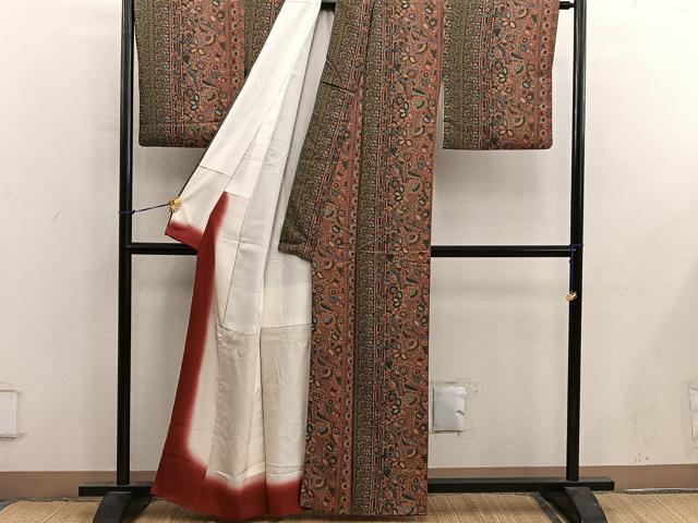 平和屋着物■上質な小紋　更紗花文　正絹　逸品　BAAY0413mz