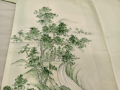 平和屋着物■訪問着　手描き　樹林風景文　暈し染め　正絹　逸品　BAAY0415mz