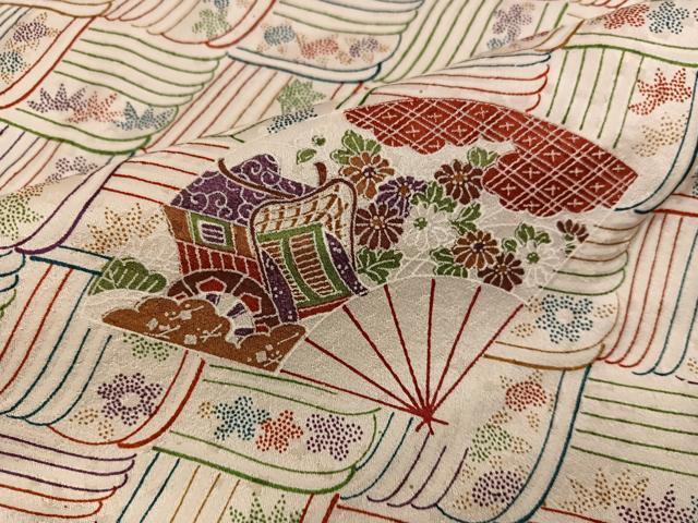平和屋着物■上質な小紋　扇面御所車花文　やまと誂製　正絹　逸品　BAAY0418mz