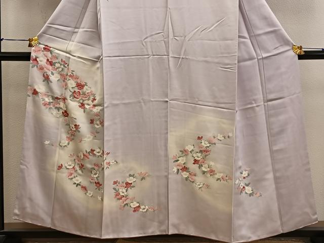 平和屋着物■訪問着　刺繍　草花文　暈し染め　銀彩　正絹　逸品　BAAY0419mz