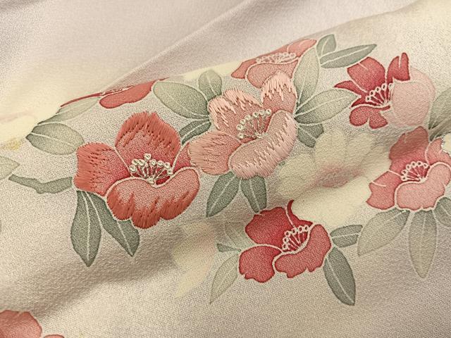平和屋着物■訪問着　刺繍　草花文　暈し染め　銀彩　正絹　逸品　BAAY0419mz