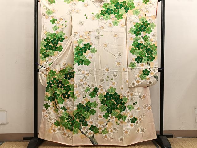 平和屋着物■豪華振袖　駒刺繍　舞桜文　正絹　逸品　BAAY0420mz