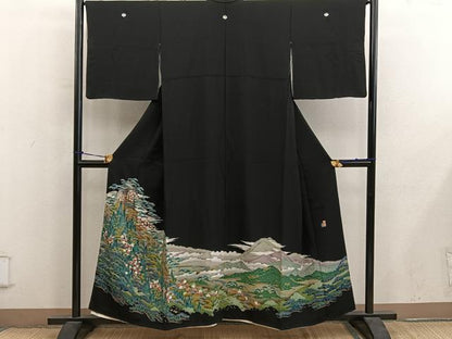 平和屋着物■豪華黒留袖　友禅　作家物　梅花文　正絹　逸品　BAAY0423mz