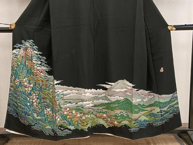 平和屋着物■豪華黒留袖　友禅　作家物　梅花文　正絹　逸品　BAAY0423mz