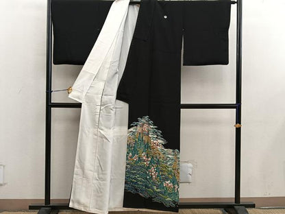 平和屋着物■豪華黒留袖　友禅　作家物　梅花文　正絹　逸品　BAAY0423mz
