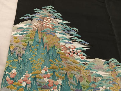 平和屋着物■豪華黒留袖　友禅　作家物　梅花文　正絹　逸品　BAAY0423mz