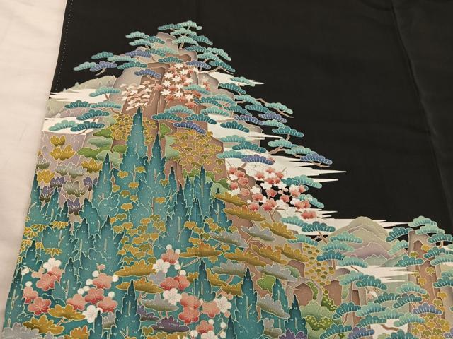平和屋着物■豪華黒留袖　友禅　作家物　梅花文　正絹　逸品　BAAY0423mz