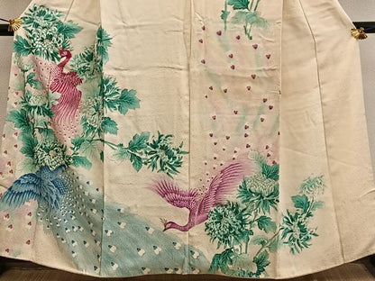 平和屋着物■訪問着　刺繍　孔雀花文　金彩　正絹　逸品　BAAY0429mz