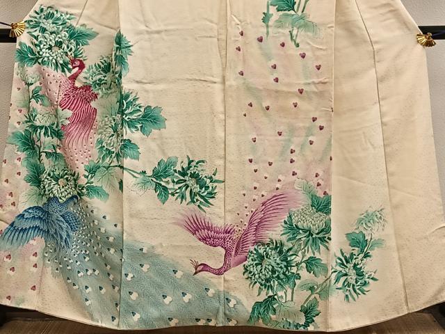 平和屋着物■訪問着　刺繍　孔雀花文　金彩　正絹　逸品　BAAY0429mz