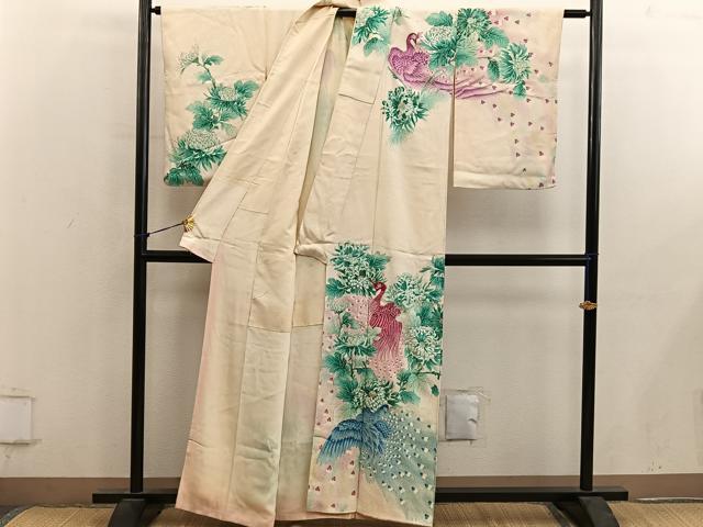 平和屋着物■訪問着　刺繍　孔雀花文　金彩　正絹　逸品　BAAY0429mz